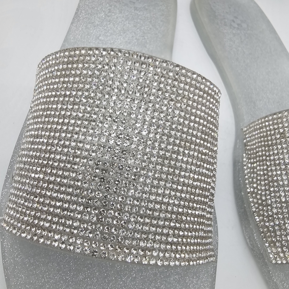 NIB Vince Camuto Embellished Metallic Silver Sparkle Jaquell Jelly Slide Sandal - Picture 8 of 15